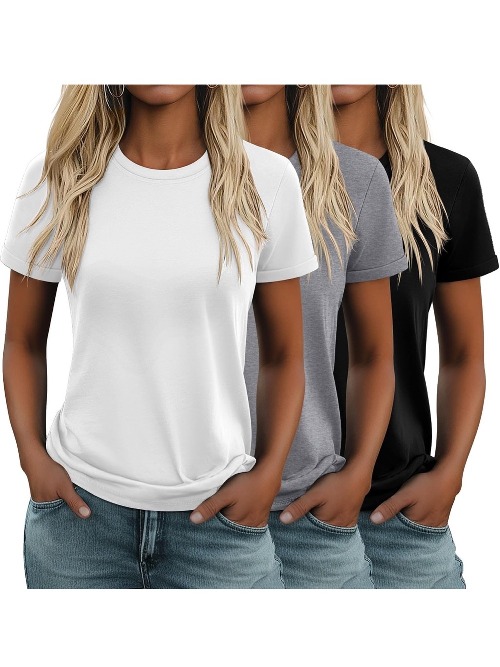 Everyday Short-Sleeve Crewneck Tee - White, Gray & Black